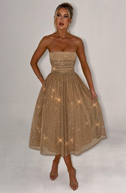 MALOU Midi Dress - Gold Sparkle